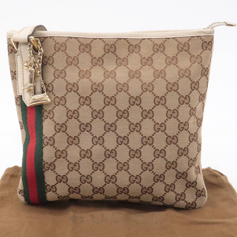 💎✨BEAUTIFUL✨💎Auth GUCCI Sherry GG Canvas Leather Shoulder Bag Beige